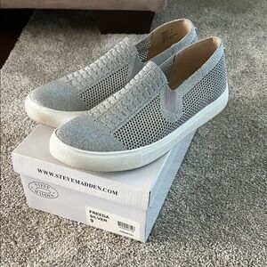 Steve Madden Silver Slip-On Sneakers with Knit Upper